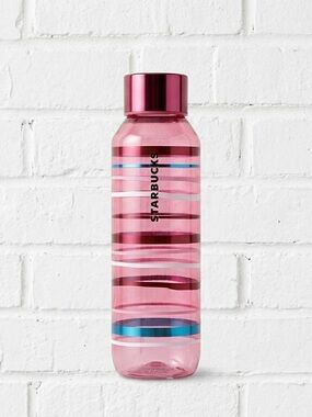 Starbucks 2023 Spring Striped Taffy Glass Water Bottle 20oz Metallic Lid NWT
